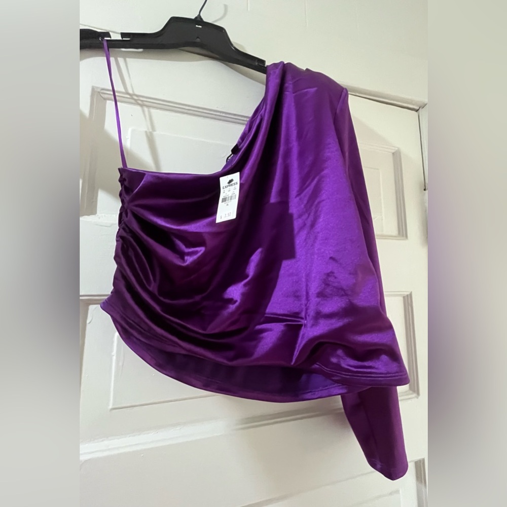 NWT Express Purple Satin One Shoulder Sleeve Top